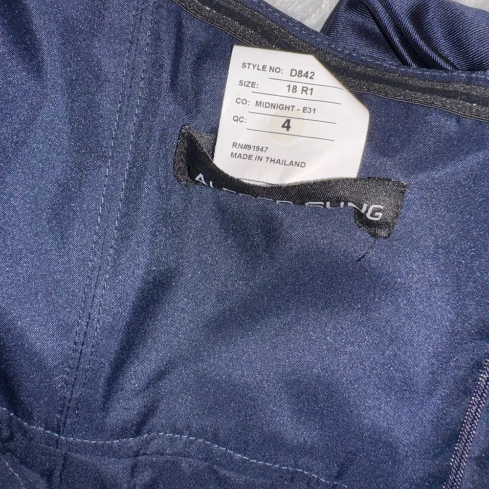 NWOT ALFRED SUNG Strapless Satin A-Line with pockets midnight blue sz 18 Gown - Picture 4 of 7